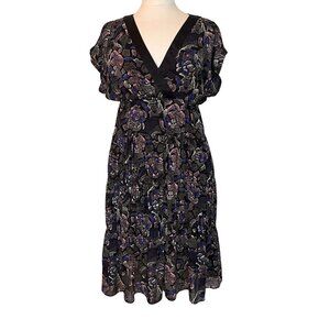 I Love Ronson V-Neck Floral Dress Med Black Multicolor Babydoll Tiered Fairygoth
